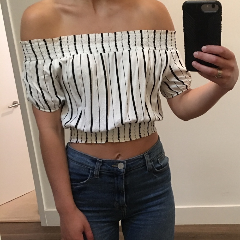 Nasty Gal white & black striped crop top